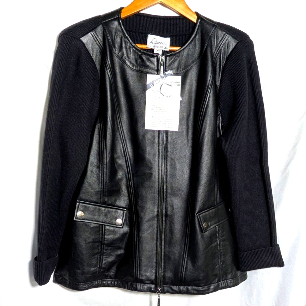 NWOT Linea by Louis Dell’Olio Leather Sweater Full Zip Jacket, Casual, Sz 16